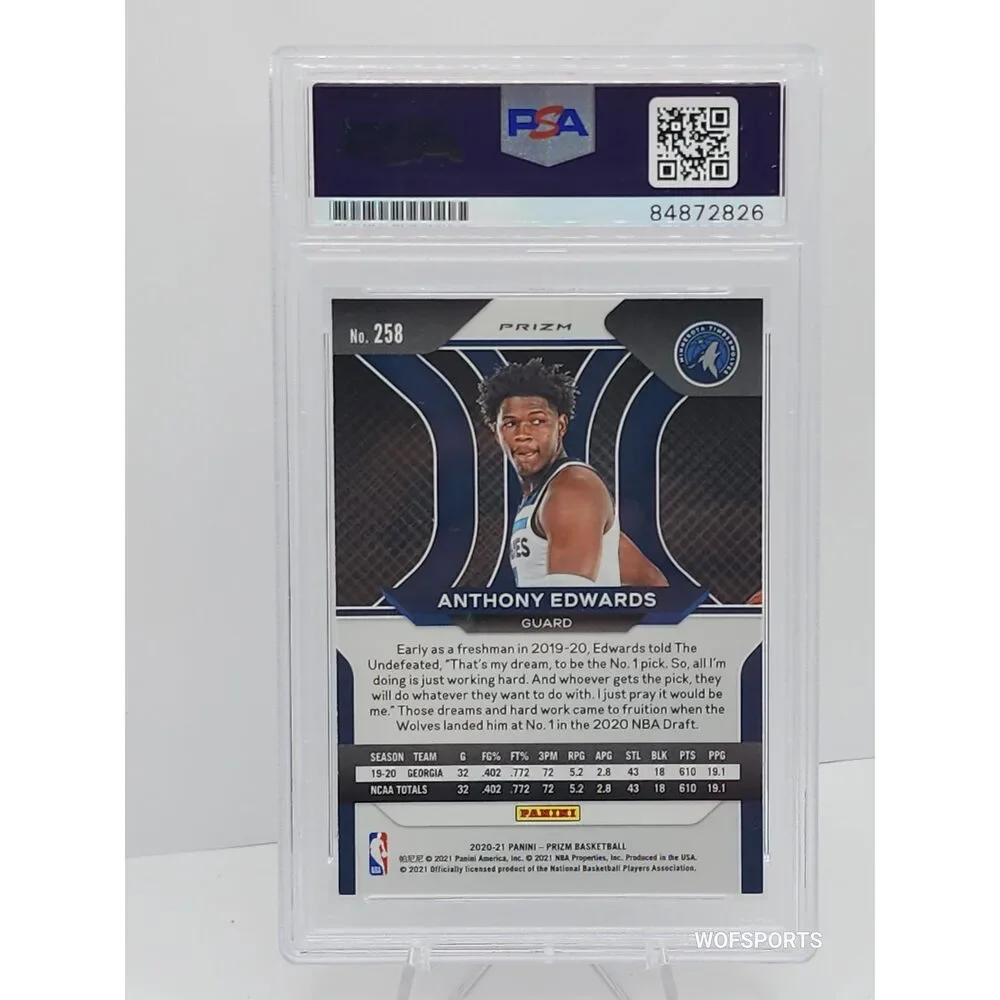 2021-22 Panini Prizm #258 Anthony Edwards Purple Wave Autographs Rookie PSA 10